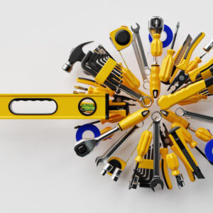 various-working-tools-construction-repair-screwdriver-level-electrical-tape-hammer-knife-scissors-wrench-etc-3d-illustration